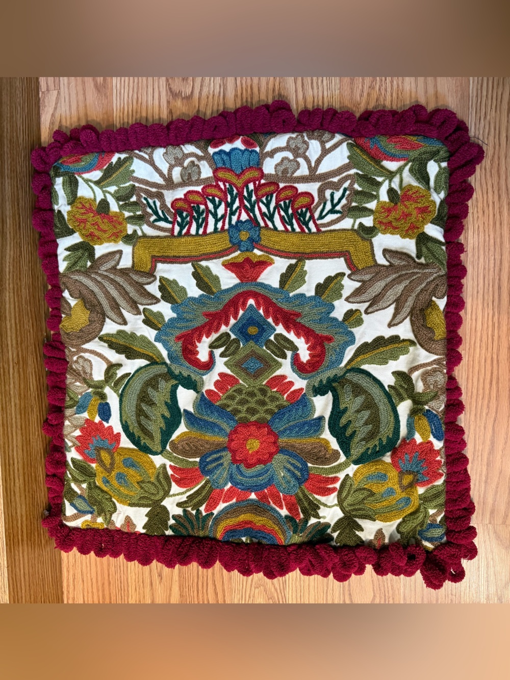 Two Handmade Decorative Embroidered Pillow Cover Vibrant Folk-Inspired